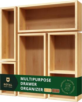 Royal Craft Wood 850009397232 5-piece Bamboo Drawer Organizer Set 5 Boxes Natural