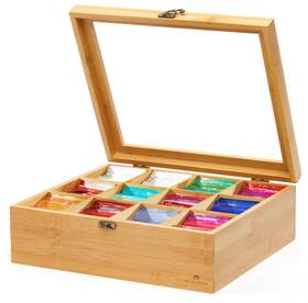 8541896318 Royal House Royalhouse - Natural Bamboo Tea Box Chest Storage Organizer 12 Spots Acrylic Lid