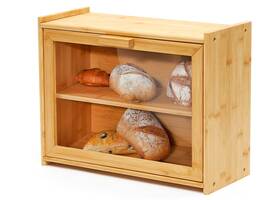 Royalhouse 221243534495 Premium Bamboo Double Layer Bread Box With Clear Window Sto