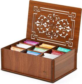 Royalhouse 744759606747 Premium Wood Hard Mdf Tea Storage Box Organizer Brown Eco-friend