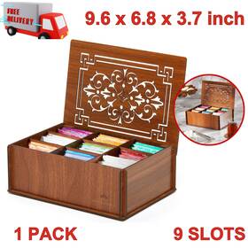92-1474 Royalhouse Mdf Wood Tea Storage Box 9 Slots For Bags Small Essentials And Eco-friendly