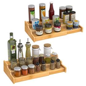 Ruichang 794590804345 2pcs 3 Tier Expandable Bamboo Spice Rack Seasoning Organizer For Cab