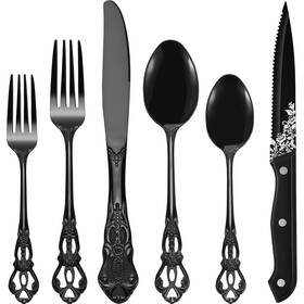 Gpb48 Runfly Retro Royal Black 48 Pieces Flatware Set Gorgeous Silverware Se