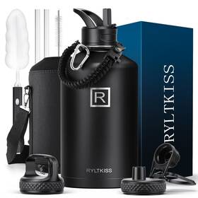 128ozbb Ryltkiss 128 Oz Gallon Water Bottle Insulated With Straw&3 Lids Jug Large Sta Inch