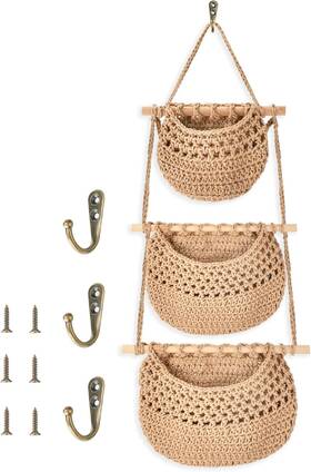 S Syxspecial 614162894751 3 Tier Hanging Baskets For Organizing Woven Jute Wall Fruit Basket Brown