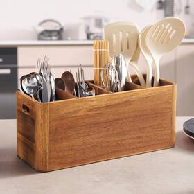 Sanosy 746608496790 16 Inch Wooden Kitchen Utensil Holder Extra Large Acacia Wood Organizer For Cook