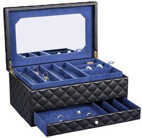 Sansreponse 727536405610 Wooden Extra Large Jewelry Box Organizer Luxurious Faux-leather With Drawer T