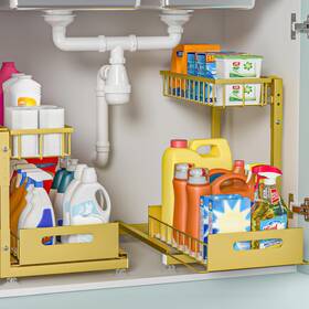 Us01v2-2pgd Saydear L-shaped Under Sink Organizer 2 Pack 2-tier Pull Out Metal Kitchen Cabinet O Us01v2-2pgd Saydear L-shaped Under Sink Organizer 2 Pack 2-tier Pull Out Metal Kitchen Cabinet O