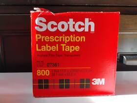 2592 Scotch 021200073618 Prescription Label Tape Acetate Film. 800 1 Roll 11/2 In 72 Yd