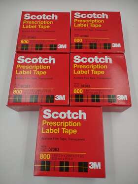Scotch 021200073632 Lot Of 5 Rolls Prescription Label Tape 800 Clear 2 In X 72 Yd