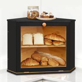 Seggdfq 739757397186 Bamboo Corner Bread Box For Kitchen Countertop - Double Layer Storage W