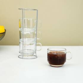 Dnw005 Seicasaya Stackable Espresso Cups With Stand Set Of 4 5oz Glass Demitasse Mugs For Co