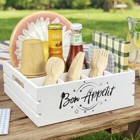 Selum 721691976251 Utensil Holder For Party Farmhouse Crate Look - White Napkin Paper Plate Disp