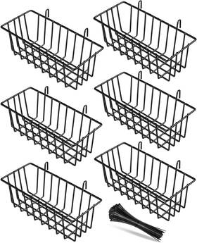 Sp-hk-whb-01 Sempoma 6 Pack Grid Panel Hanging Wire Basket Black Wall Accessory Display And St