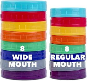 Ljj-22fr2-127 Sensible Needs 16 Pack Colored Plastic Ball Jar Lids 8 Wide And Regular Multicolored
