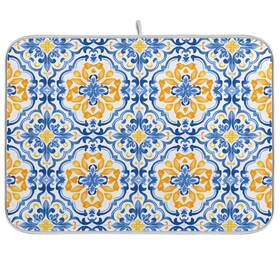 G392964149p523c558s1114 Senya Boho Dish Mat For Kitchen Counter Blue Yellow Moroccan Print Drying Pad Abso
