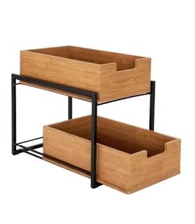 Seville Classics 017641171006 Bamboo 2-tier Sliding Drawer Cabinet Organizer Kitchen Pantry
