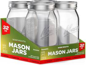 Sewanta 810082730074 Wide Mouth Mason Jars 32 Oz 4 Pack With Jar Lids And Clear