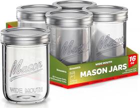 Sewanta 810082730111 Wide Mouth Mason Jars 16 Oz 5 Pack With Jar Lids And Clear Sewanta 810082730111 Wide Mouth Mason Jars 16 Oz 5 Pack With Jar Lids And Clear