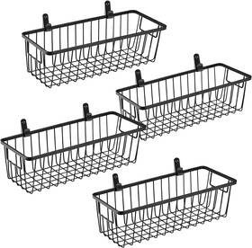 Bin416 Sheechung Farmhouse Metal Wire Bin Basket With Wall Mount - 4 Pack Black
