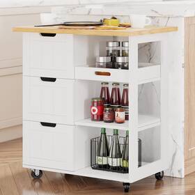 Shintenchi 810140363190 Kitchen Island Cart With 3 Drawers Shelves White