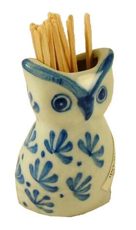 2tpkowl Sii Cute Little Porcelain Blue And White Hoot Owl Toothpick Holder