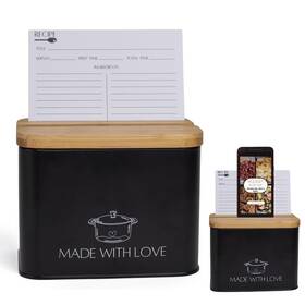 Rb314 Sis & Collective Black Recipe Box With Cards And Dividers Metal Lid 100 Modern Re