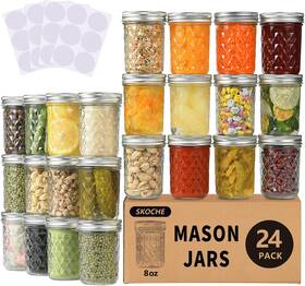 Skoche 768430765721 Mason Jars 8 Oz 24 Pack Half Pint Canning With Regular Silver