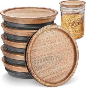 6pcs-regular Skybd Wod4w 6-pack Regular Mouth Wooden Mason Jar Lids For Brown