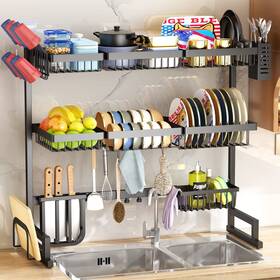 Sntd 600609309896 Over The Sink Dish Drying Rack 3 Tier Adjustable 33.8 To 41.5 Inch Large C