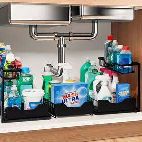 Usog03 Snuvid 3 Pack Under Sink Organizer 2-tier With Slide Out Lower Drawer - Metal Pull Usog03 Snuvid 3 Pack Under Sink Organizer 2-tier With Slide Out Lower Drawer - Metal Pull