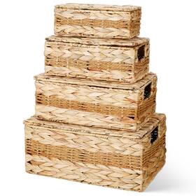 Xla-soaoo-902 Soaoo Set Of 4 Water Hyacinth Storage Basket With Lid Pantry Rectangle Baske