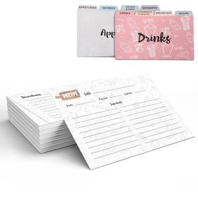 Solid H 850055270114 Recipe Cards 4x6 Set Of 100 With 8 Category Dividers - Beautifully Designed