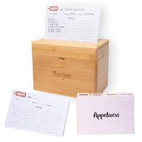 Solid H 850055270138 Bamboo Recipe Box With Cards And Dividers - Elegant Set
