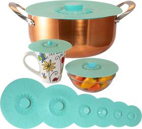 Solutions 313087125109 Silicone Lids Extra Large Teal Set Of 6 Sturdy Suction Seal Covers. Universal Fi