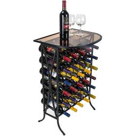 Sorbus 192405001680 Wine Stand 30 Bottle With Glass Top Black