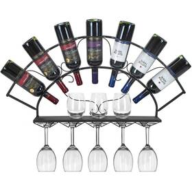 Sorbus 192405005022 Wall Mount Wine Rack Holds 7 Bottles And 5 Stemware Black