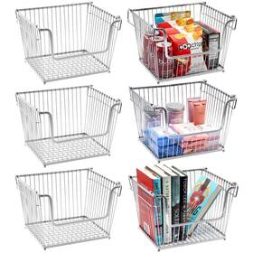 Sorbus 192405012891 Stackable Metal Storage Organizer Bin Basket - Large 6 Pack Silver 12.25 Inch L X 1
