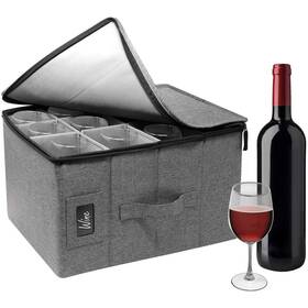 Sorbus 192405016233 Wine Glasses Storage Box - Grey