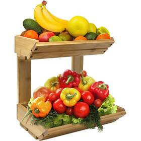 Sorbus 192405026232 Bamboo Fruit Vegetable Basket Kitchen Counter Stand 2-tier Natural
