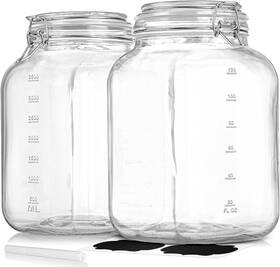 Sovietiep 744675175495 2 Pack 1 Gallon Square Super Wide-mouth Glass Jars With Airtight Lids - Clear