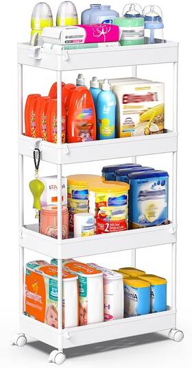 Nu-30608 Spacekeeper Storage Cart 4-tier Mobile Shelving Unit Bathroom 4 Tier White