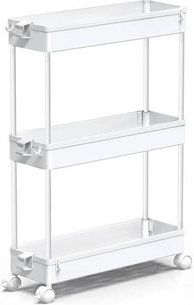 Spksc301 Spacekeeper Slim Rolling Storage Cart 3 Tier Bathroom White