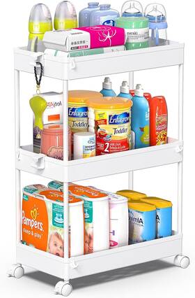 Spksc302 Spacekeeper Rolling Storage Cart 3 Tier Bathroom White