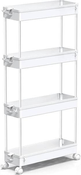 Spksc401 Spacekeeper Slim Rolling Storage Cart 4 Tier Bathroom 38.7 15.3 4.9 In White