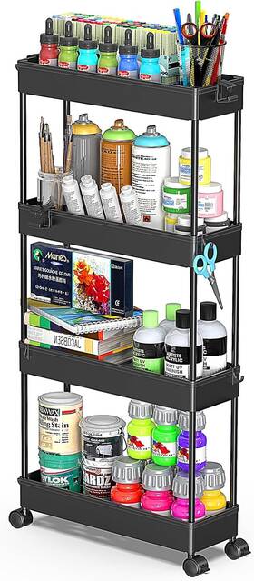 Spksc401b Spacekeeper Slim Rolling Storage Cart 4 Tier Bathroom Organizer Black