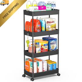 Spksc402b Spacekeeper Storage Cart 4-tier Bathroom Rolling Utility 4 Tier Black