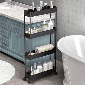 Saksc401b Spacelead Slim Storage Cart 4 Tier Bathroom Organizer Rolling Black