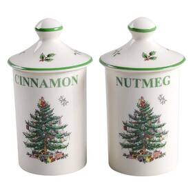 1649217 Spode Christmas Tree Spice Jars - Set Of 2 Porcelain For Cinnamon And Nutm