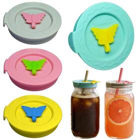 Ssibooto 761086263634 4 Pack Silicone Mason Jar Lids With Straw Hole Drinking For Ba